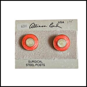 Vintage ALLISON REED Salmon Coral Stud Round White Shimmer PIERCED‎ EARRINGS New